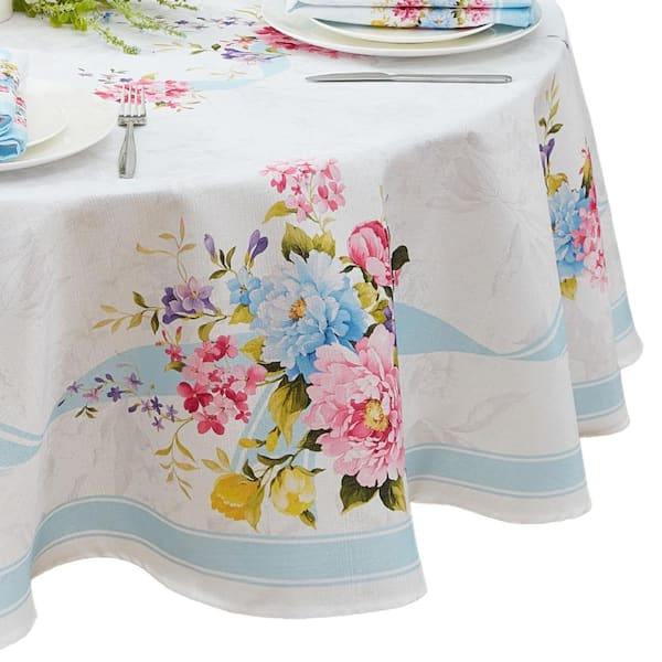 Threadmade Home Rose Cottage Engineered Tablecloth, Multicolor - 70"W x 70"L Round
