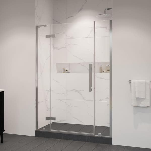 Tampa 51 11/16 in. to 54 1/16 in. W x 72 in. H Pivot Alcove Frameless Shower Door in Satin Nickel
