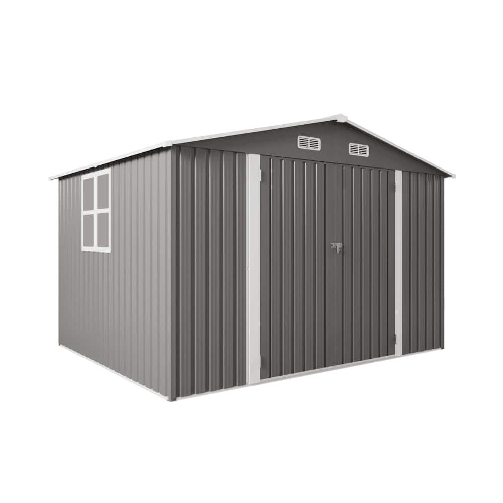 10 ft. W x 8 ft. Metal Outdoor Storage Shed, With Lockable Door and Air Vent, Clear Window Garden Tool Shed - Gray price history on PriceWatchPro