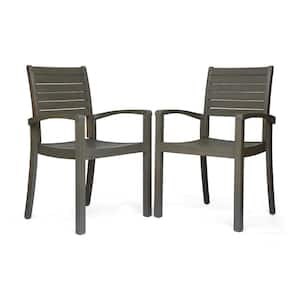 Grey Acacia Wood Outdoor Dining Chair, Patio Lounge Chairs Armchairs for Garden Backyard Set of 2
