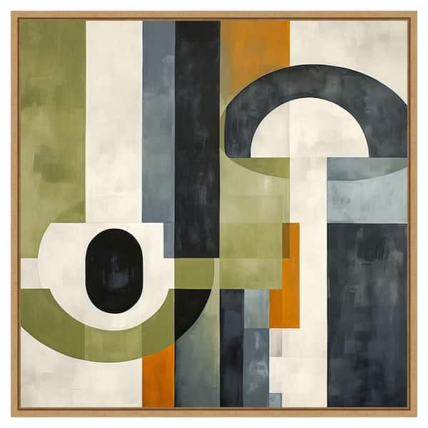 Amanti Art Sage Green Midcentury I by Irena Orlov 30 in. W x 30 in. H. Canvas Wall Art Print Framed in Brown