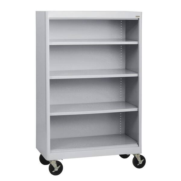 Sandusky 58 in. Dove Gray Metal 4-shelf Cart Bookcase with Adjustable Shelves