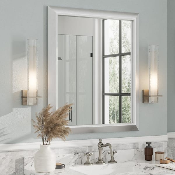 Apmir 30 in. W x 36 in. H Rectangular Aluminum Alloy Framed and Tempered Glass Wall Bathroom Vanity Mirror in Brushed Silver