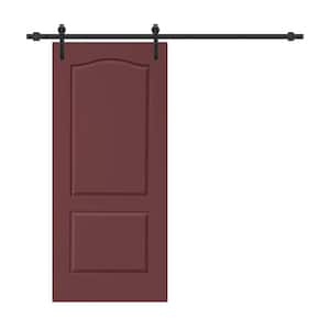 36 in. x 80 in. 2-Panel Maroon Stained Composite MDF Arch Top Interior Sliding Barn Door with Hardware Kit