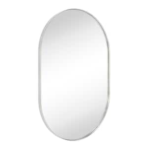 Cristos 24 in. W x 36 in. H Oval Oblong Stainless Steel Framed Wall Mounted Bathroom Vanity Mirror in Brushed Nickel