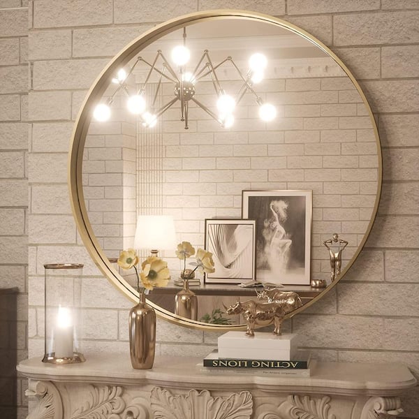 HOMLUX 30 in. W x 30 in. H Round Wall Mirror Bathroom Vanity Mirror in ...