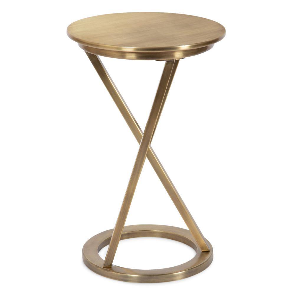 Aja Gold Round Metal Side Table with Geometric Legs
