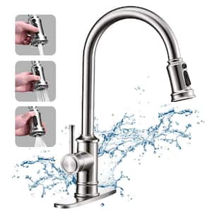 Single Handle Pull Down Sprayer Kitchen Faucet in Brushed Nickel with Deck Plate