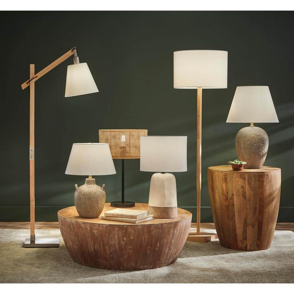 Ellis 58.5" Natural Rubber Wood Floor Lamp with Textured White Shade
