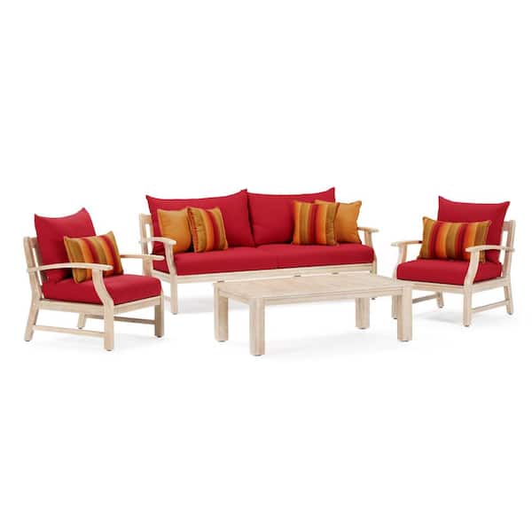 RST BRANDS Kooper 4-Piece Wood Patio Conversation Deep Seating Set with Sunbrella Sunset Red Cushions