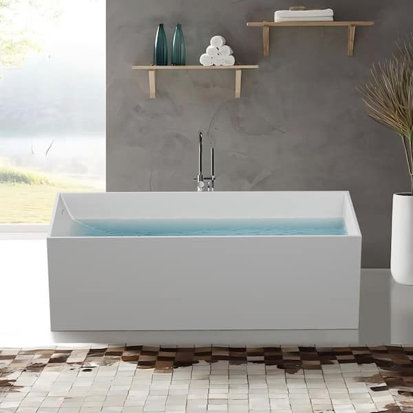 Exquisite 67 in. x 29 in. Soaking Matte White Bathtub with Center Drain in White