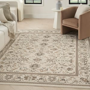Serenity Home Ivory Mocha 9 ft. x 12 ft. Medallion Traditional Area Rug