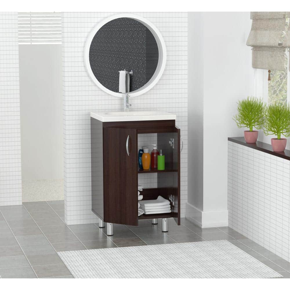 Espresso Brown Freestanding Bathroom Vanity with White Polymer Sink Bowl