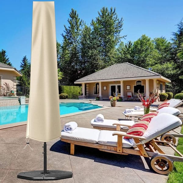 Oxford Fabric Patio Umbrella Cover, Waterproof with Zipper for 9 ft. to 12 ft. Outdoor Garden Umbrella, Khaki