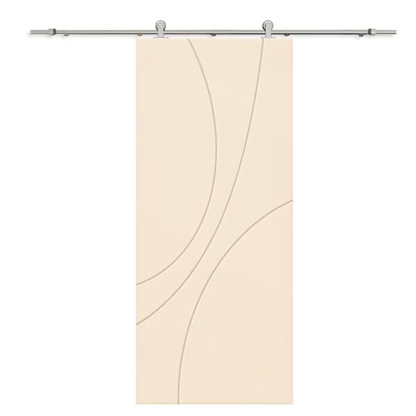 CALHOME 30 in. x 80 in. Beige Painted Composite MDF Paneled Interior Sliding Barn Door with Hardware Kit