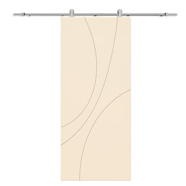 CALHOME 36 in. x 80 in. Beige Painted Composite MDF Paneled Interior Sliding Barn Door with Hardware Kit