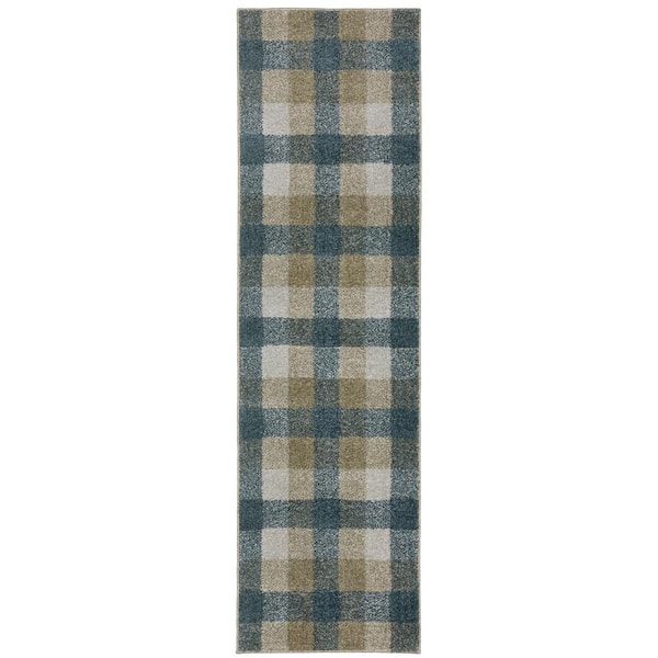Apex Blue/Beige 2 ft. x 8 ft. Casual Geometric Plaid Polyester Indoor Runner Area Rug