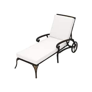 Cast Aluminum Outdoor Chaise Lounge with Removable Beige Cushion