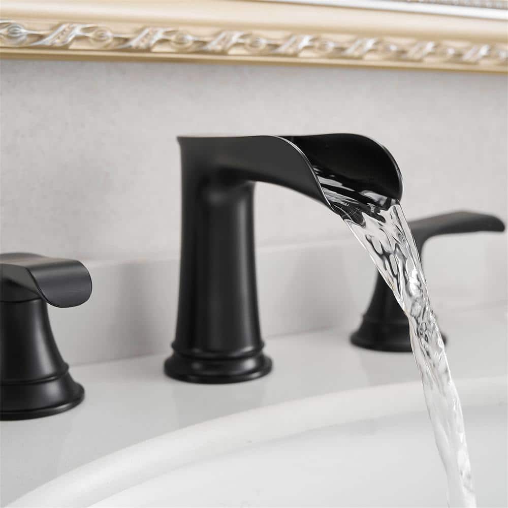 Matte Black 8-Inch Widespread Waterfall Bathroom Faucet