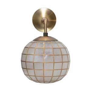 8.46 in. 1-Light Capiz Globe Gold Wall Sconce with No Shade
