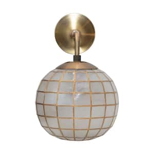 8.46 in. 1-Light Capiz Globe Gold Wall Sconce with No Shade