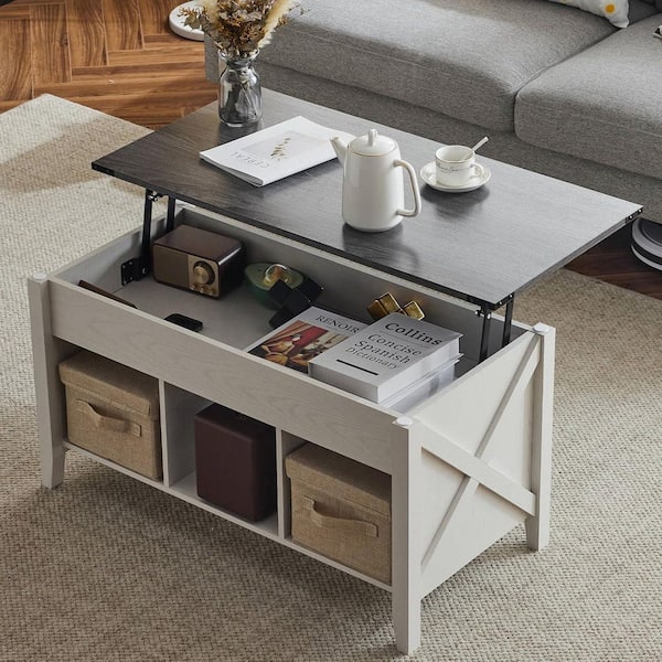 VINGLI 37. 8in Gray Rectangle MDF Coffee Table with Extendable Lifting Function