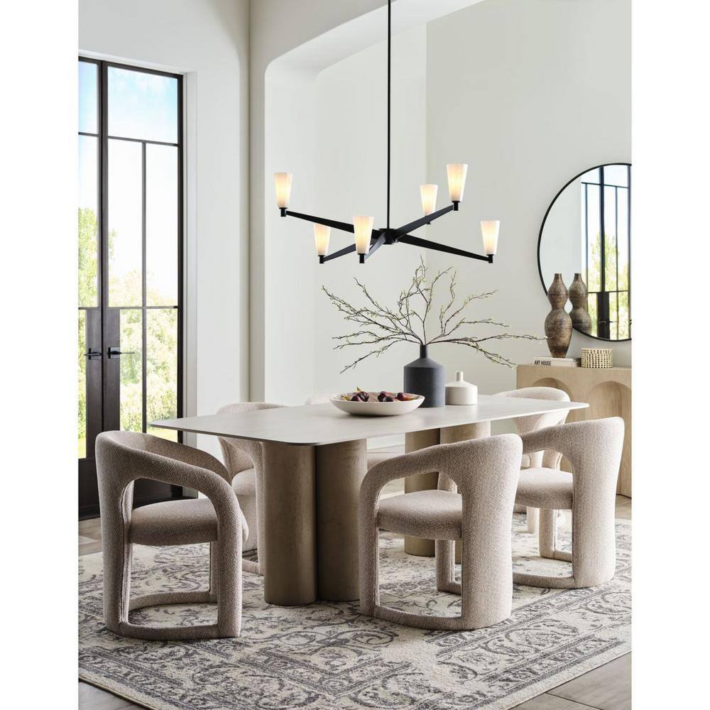 Matte Black Steel 6-Light Chandelier with Faux Alabaster Shades