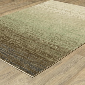 Ross Beige/Green 2 ft. x 8 ft. Abstract Distressed Stripe Polypropylene/Polyester Fringed Indoor Runner Area Rug