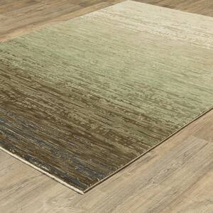 Ross Beige/Green 5 ft. x 8 ft. Abstract Distressed Stripe Polypropylene/Polyester Fringed Indoor Area Rug