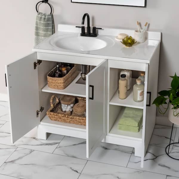 Glacier Bay Oakley 37 in. Single Sink White Bath Vanity with White