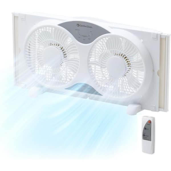 Comfort Zone 9 in. 3-Speed Expandable Reversible Twin Window Fan with Remote Control and Removable Cover and Bug Screen