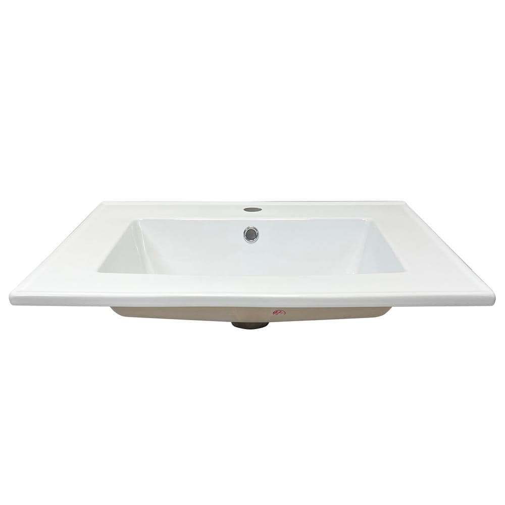 White Vitreous China Bathroom Sink Vanity Top with Single Faucet Hole