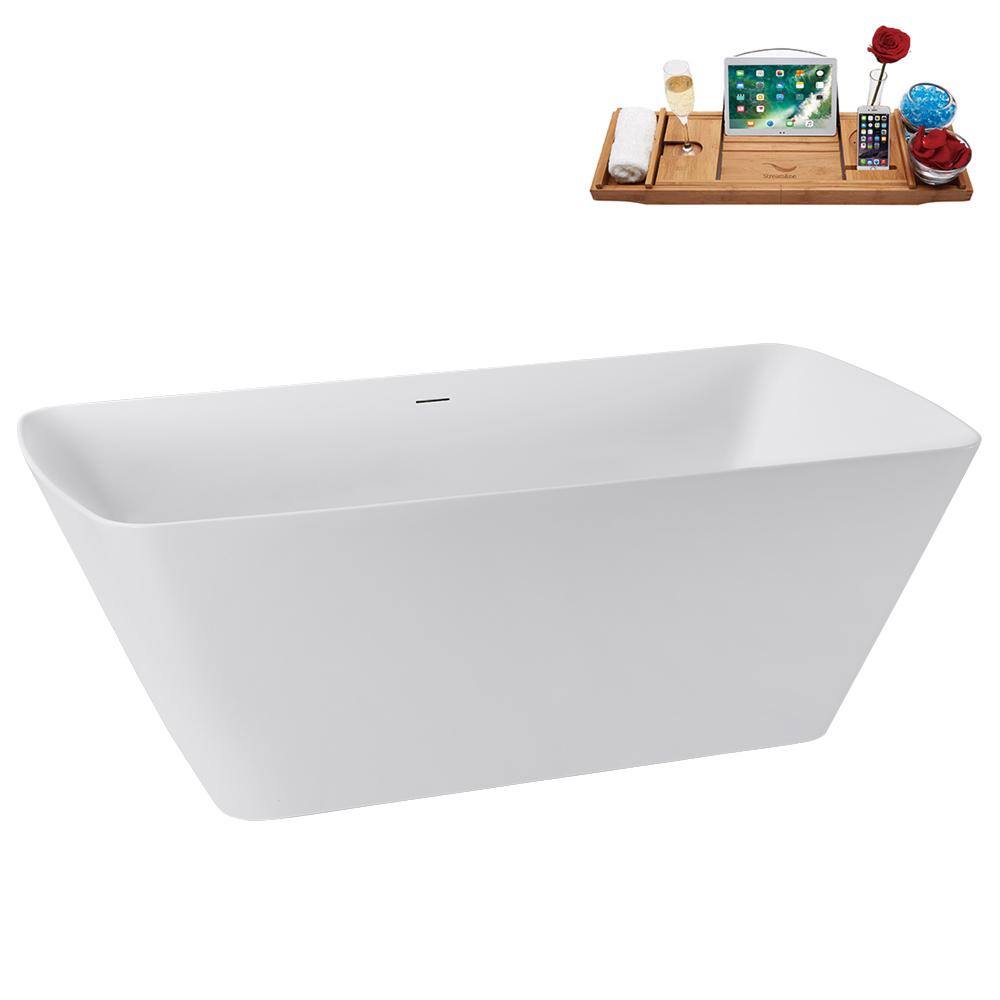 59" Glossy White Acrylic Freestanding Tub with Brushed Gold Trim
