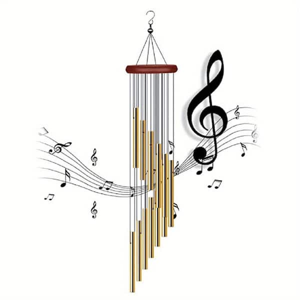 21.6 in. Golden Wind Chime-12 Aluminum Tubes, Vintage Outdoor/Indoor Decor, Soothing Musical Gift for Garden and Home