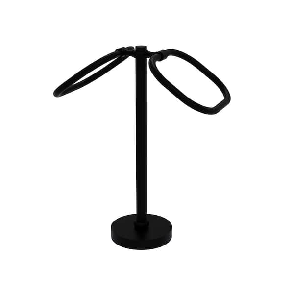 Allied Brass Freestanding 2-Ring Oval Towel Ring with Twisted Accents in Matte Black