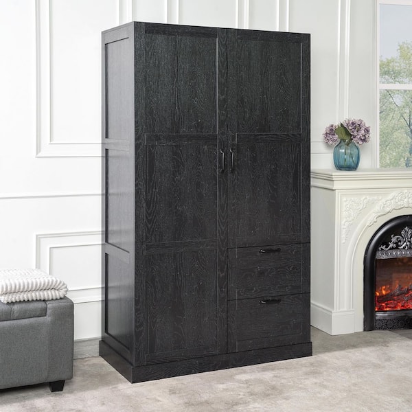 71.06 in. Multipurpose Armoire Wardrobe Closet with Drawers in Distressed Black Finish
