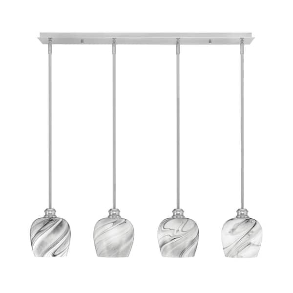 Unbranded Albany 60-Watt 4-Light Brushed Nickel Linear Pendant Light with Onyx Swirl Glass Shades and No Bulbs Included