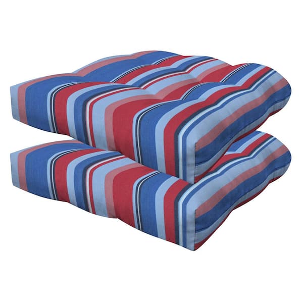 Honeycomb Outdoor Tufted Dining Seat Cushion Stripe Blue and Red (Set of 2)