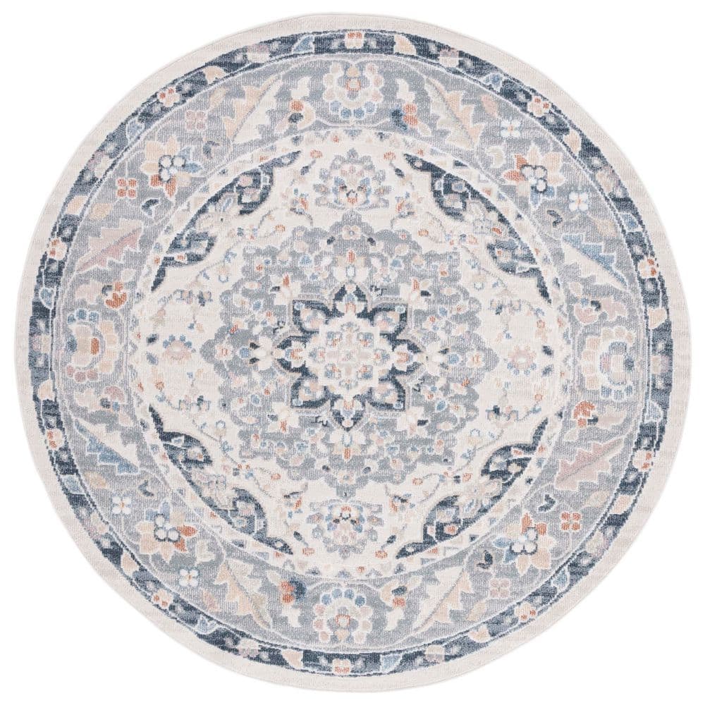 Blair Beige/Gray Navy 7 ft. x 7 ft. Machine Washable Medallion Floral Round Area Rug price history on PriceWatchPro