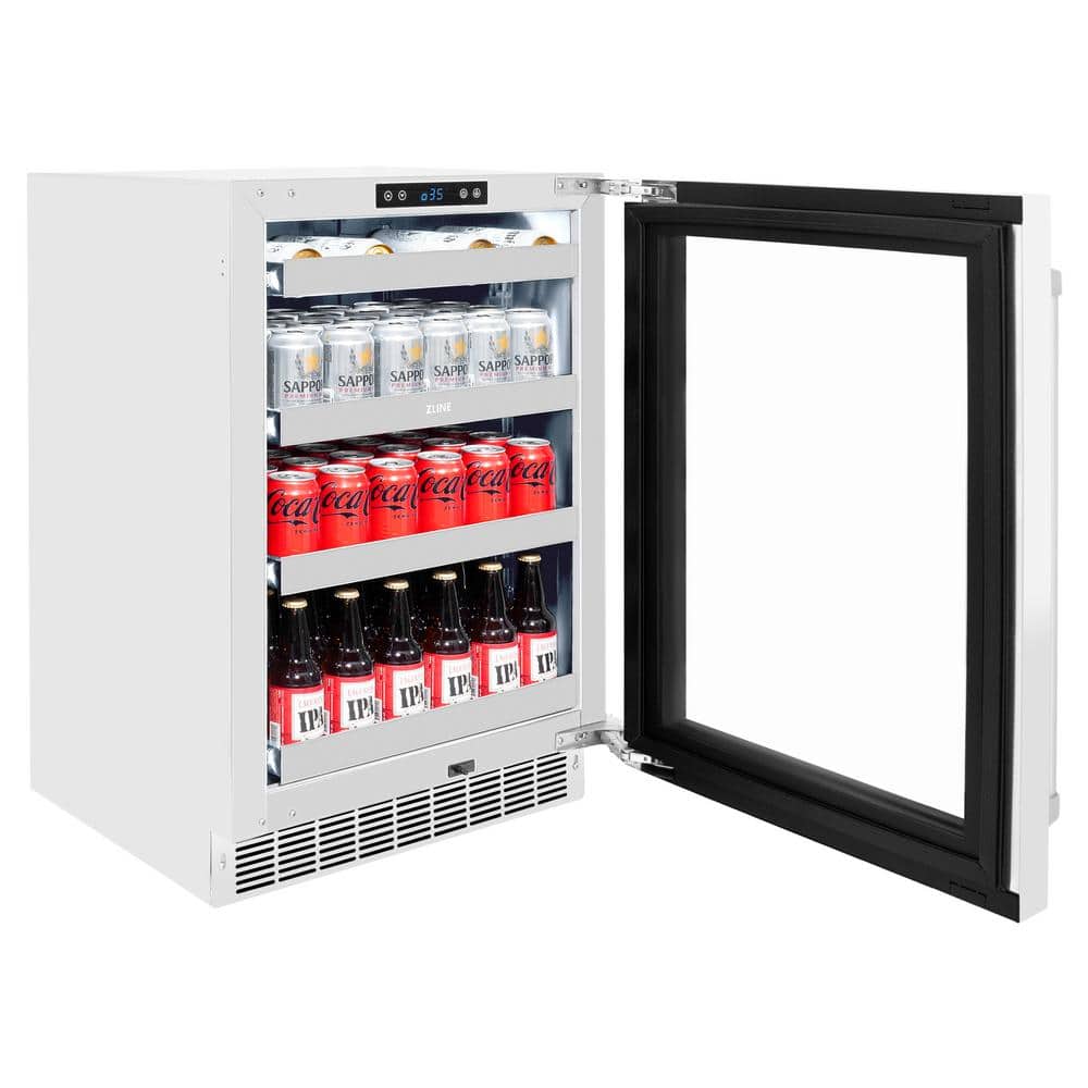 24" White Matte Undercounter Stainless Steel Beverage Fridge