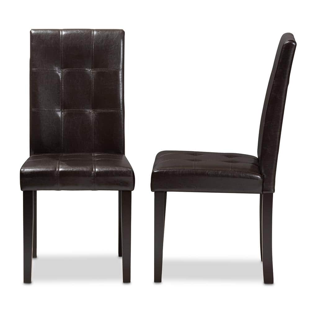 Avery Dark Brown Faux Leather Upholstered Parsons Side Chair Set