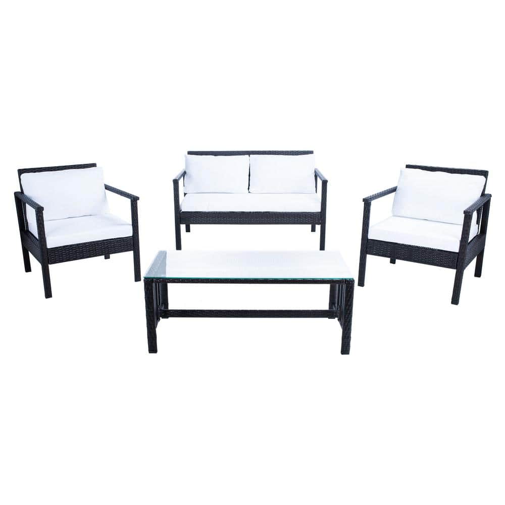 Garner Black 4-Piece Wicker Patio Conversation Set with White Cushions price history on PriceWatchPro