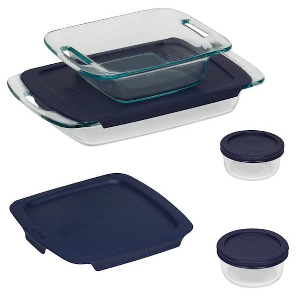Pyrex Bake N Store 8-Piece Glass Bakeware and Storage Set with Blue Lids