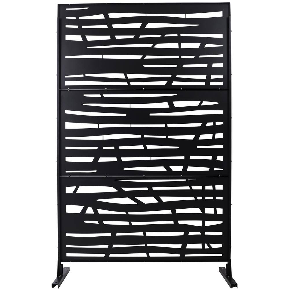 Black 76 in. Metal Garden Fence Outdoor Privacy Screen, Freestanding Decora
