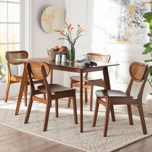 Baxton Studio Linnet 5-Piece Walnut Brown Wood Top Dining Set