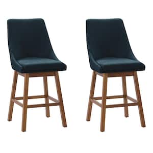 Boston 26 in. Navy Blue Formed Back Wood Counter Height Fabric Barstool (Set of 2)