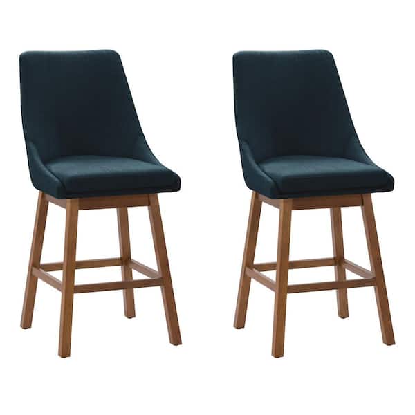 CorLiving Boston 26 in. Navy Blue Formed Back Wood Counter Height Fabric Barstool (Set of 2)
