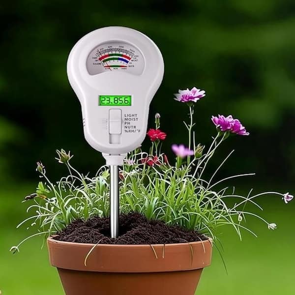 Hcman 6-in-1 Soil Moisture Meter with 3 Removable Probes, Digital Air Temp/Humidity, PH/Sunlight/Soil Moisture/Fertility