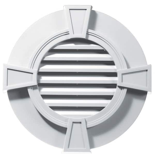 Builders Edge 30 in. x 30 in. Round White Plastic Built-in Screen Gable Louver Vent