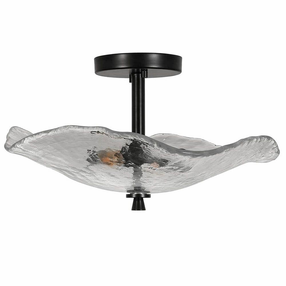 16.5 in. Modern Round Matte Black Semi-Flush Mount Ceiling Light with Cracked Glass Shade for Bedroom Hallway Kitchen price history on PriceWatchPro